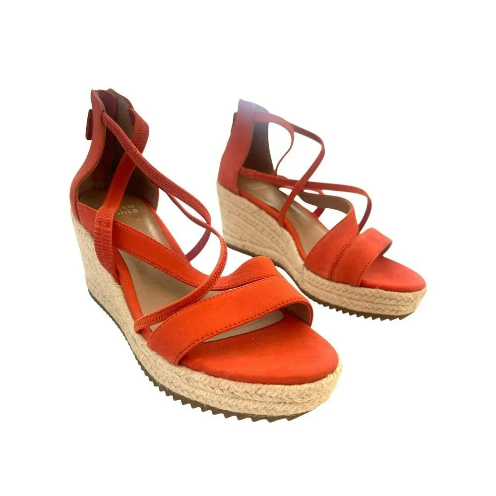 Eileen Fisher Wanda Espadrille Red Sandal Platform Wedge Shoes Size 6 NEW